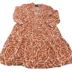 Rachel Zoe Dress Womens Medium Orange White Abstract Print Long Sleeve Button